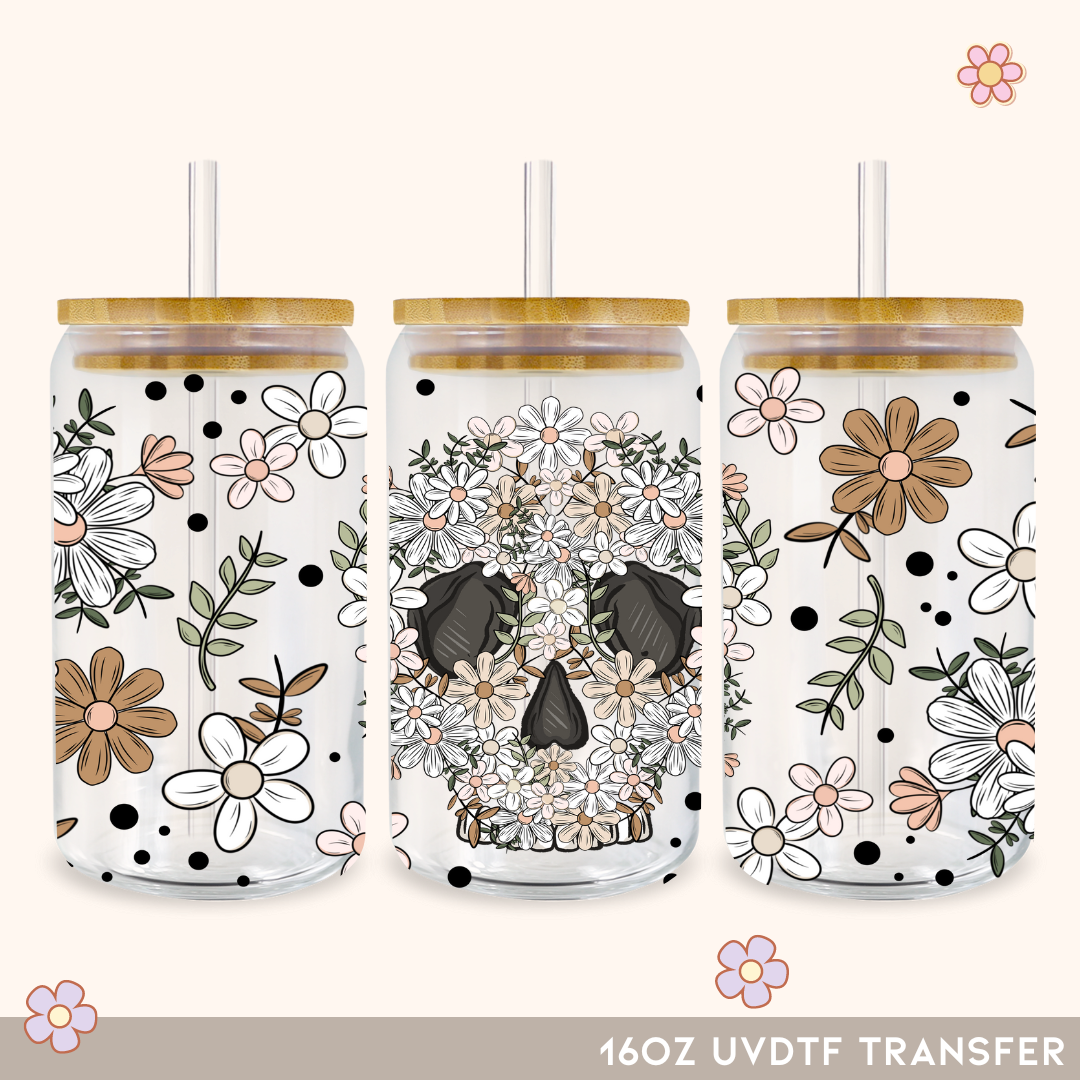 16oz Floral Skulls UVDTF Transfer – Dollux