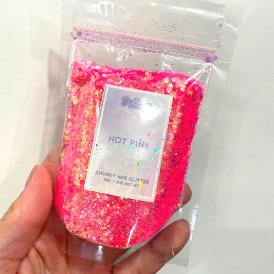 Neon Hot Pink Chunky Mix Glitter